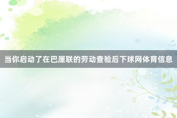 当你启动了在巴厘联的劳动查验后下球网体育信息